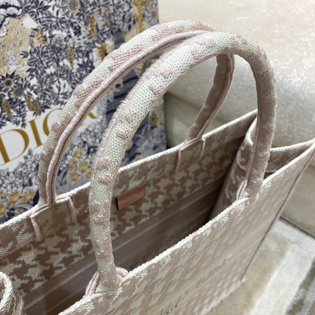 Top Quality Large Book Tote Pale Pink Houndstooth Embroidery, Pink, For Women Womens Handbags, Shoulder Bags, 42cm CD
