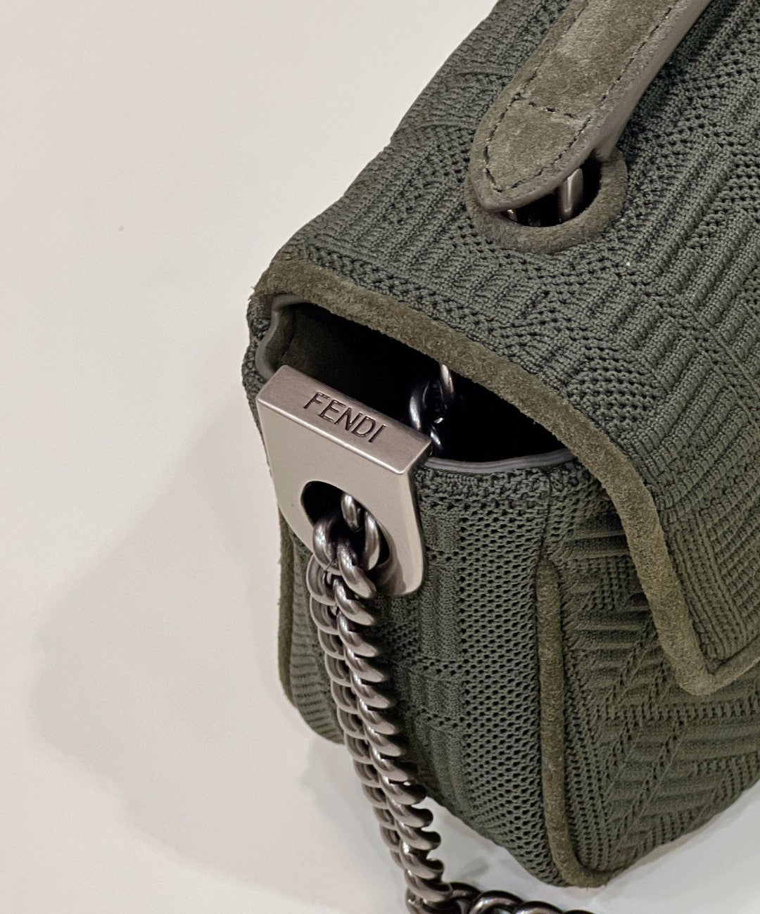 Top QualityTop Quality Baguette Chain Midi Green FF Fabric Bag For Woman 14.5cm/6in 8BR793AHW5F1F2L