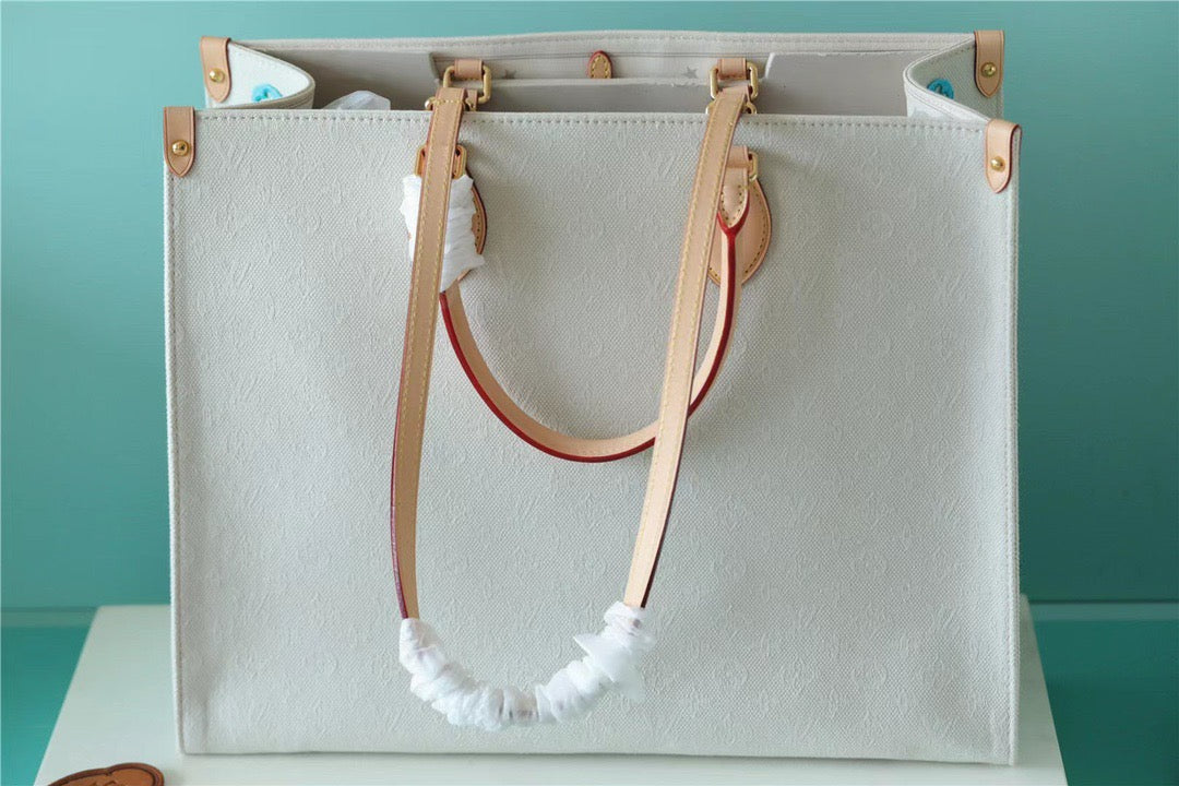 Top Quality Onthego GM Monogram Giant And Raffia White/ Pink For Women,  Shoulder And Crossbody Bags 41cm/16.1in Top Quality