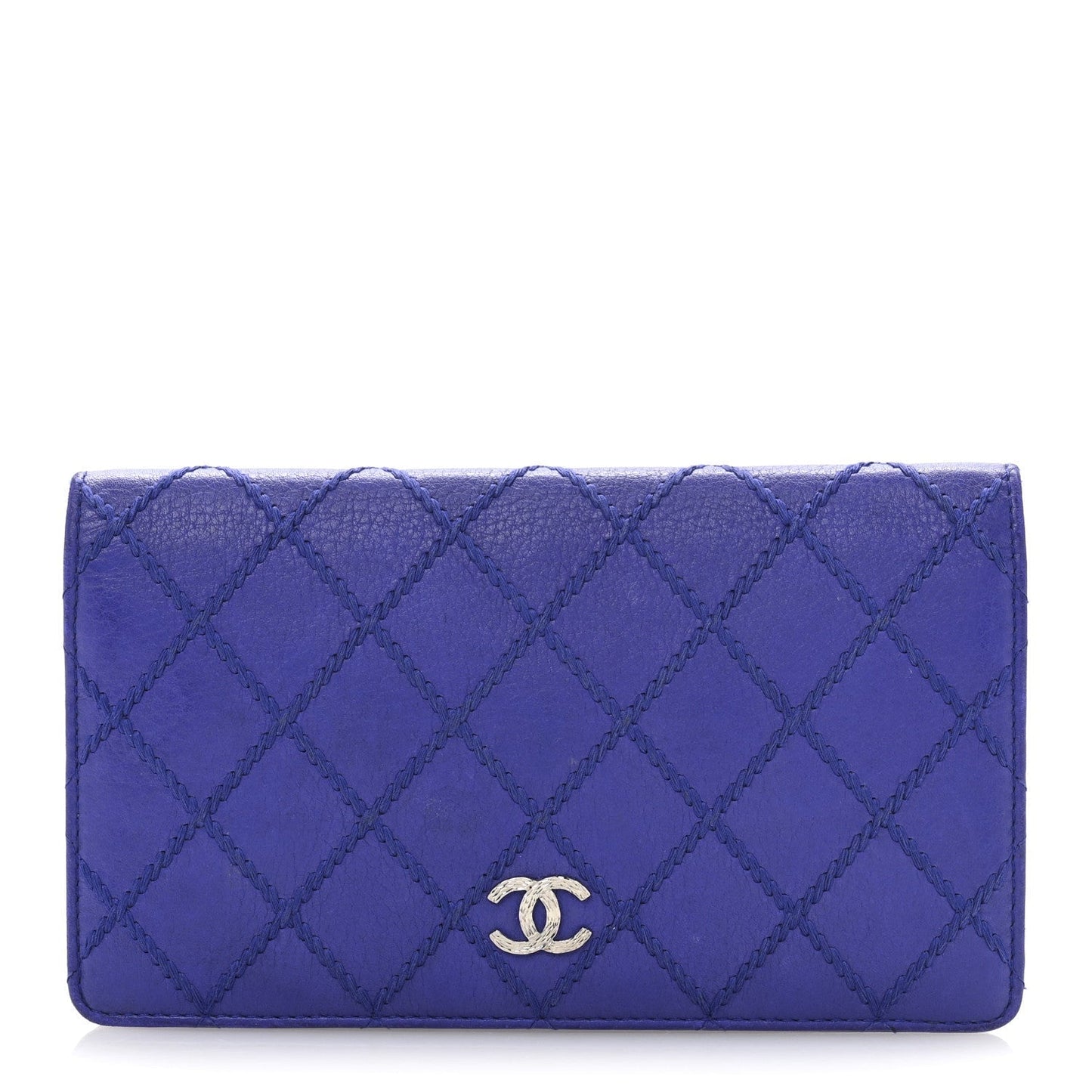 Chanel Calfskin Stitched Fancy CC Yen Wallet Blue