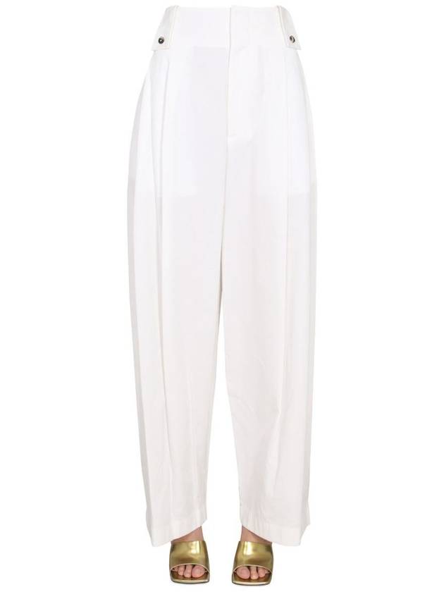 Luxury Bottega Veneta Women's High Waist Pintuck Wide Pants White