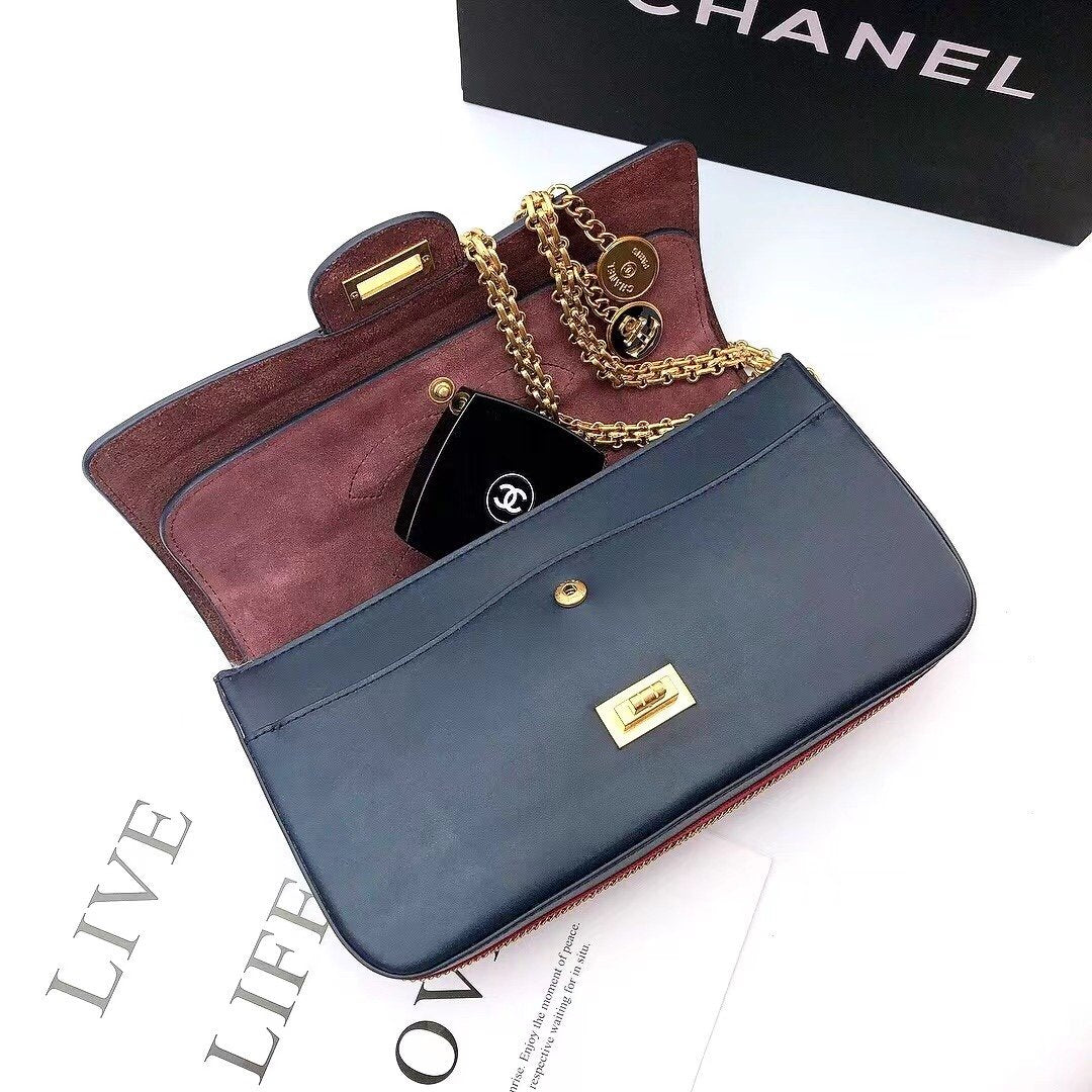 CHLMaroon Medallion Nude Reissue 2.55 Classic 225 Flap Navy Blue Bag For Women 24cm/9in