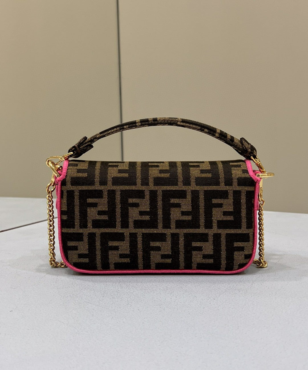 Top QualityTop Quality Baguette Small Brown Fabric Pink Border Bag For Woman 18cm/7in