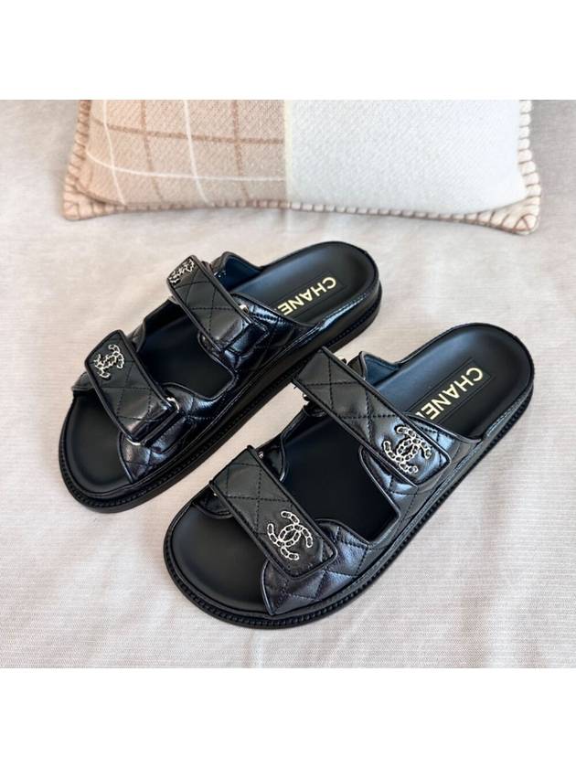 CC Logo Velcro Sandals Black Chanel