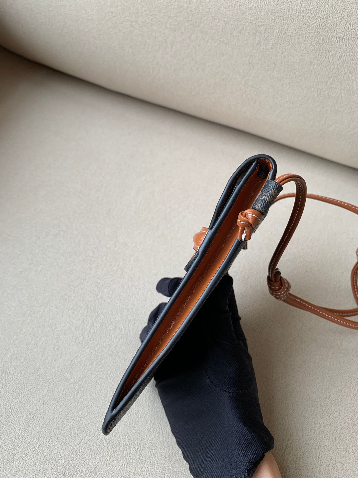 Top Quality Phone Pouch With Flap In Triomphe Canvas And Lambskin Tan For Women 7in/18cm 10G332CQD.04LU