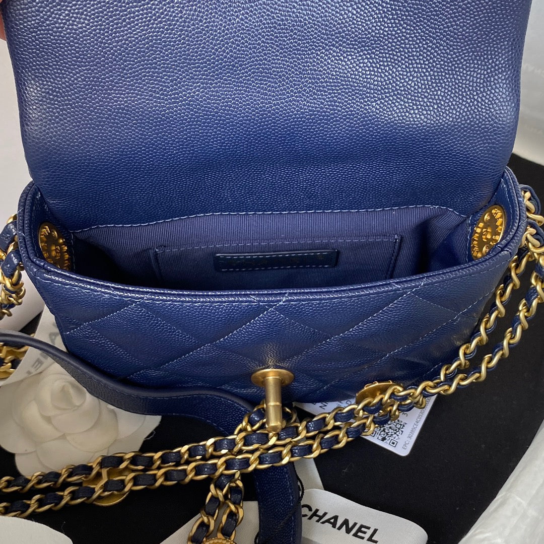 CHLMini Flap Bag With Top Handle Gold Hardware Navy Blue For Women, Women’s Handbags, Shoulder Bags 7.9in/20cm AS2431 B08846 NJ532