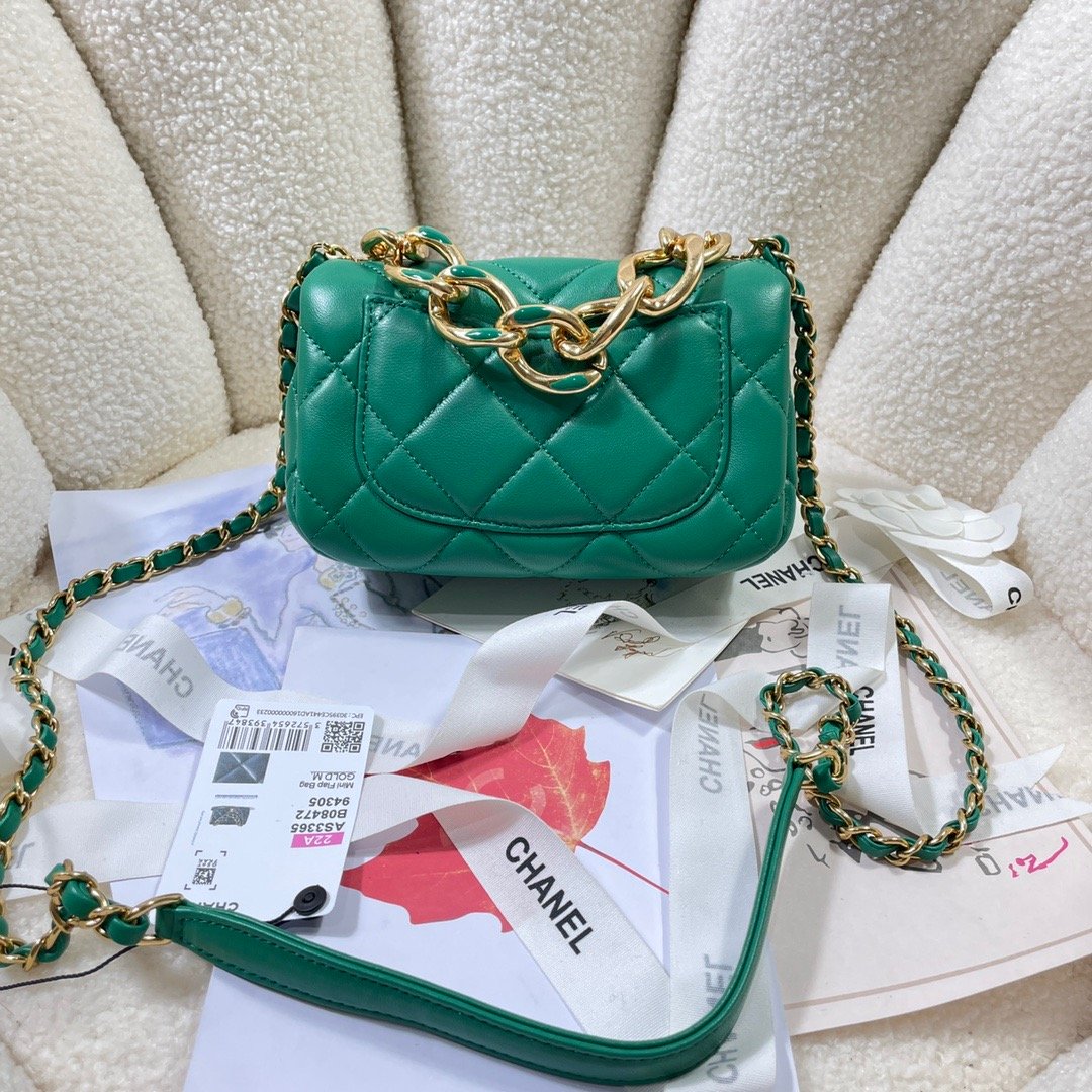 CHLMini Flap Bag Gold Hardware Green For Women, Women’s Handbags, Shoulder Bags 6.7in/17cm AS3365