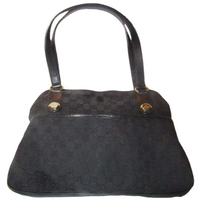 Gucci   Black Large Logo Print Canvas And Black Leather