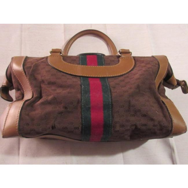 Gucci   Dark Brown Small G Logo Print Fabric And Camel Leather With Red