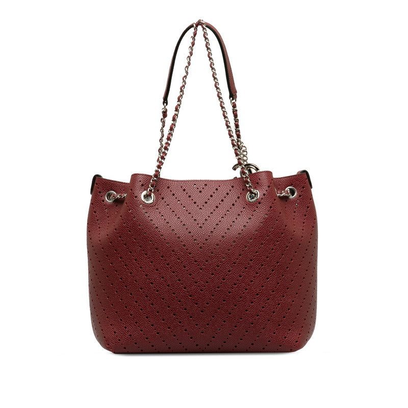 Chanel Cocomark V  Chain Shoulder Bag Wine Red Leather Lady Chanel
