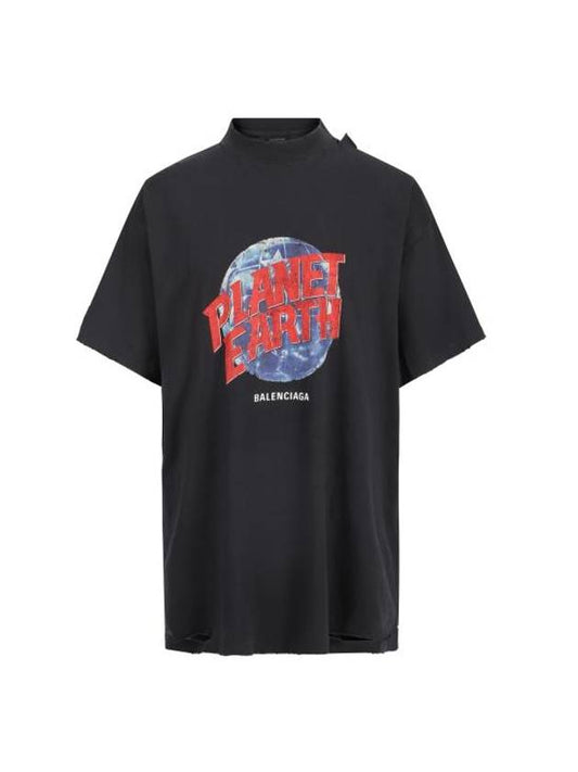Luxury Balenciaga Trending 2025 Planet Earth Oversized Short Sleeve T-Shirt Black