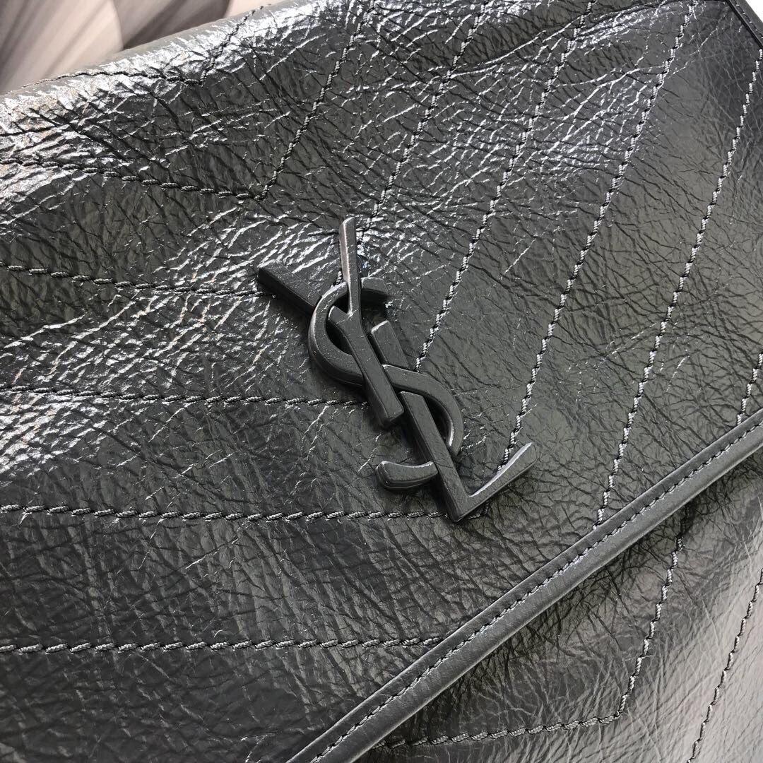 YSSL Niki Medium Chain Bag In Crinkled  Grey For Women 11in/28cm YSL 6331580EN041112
