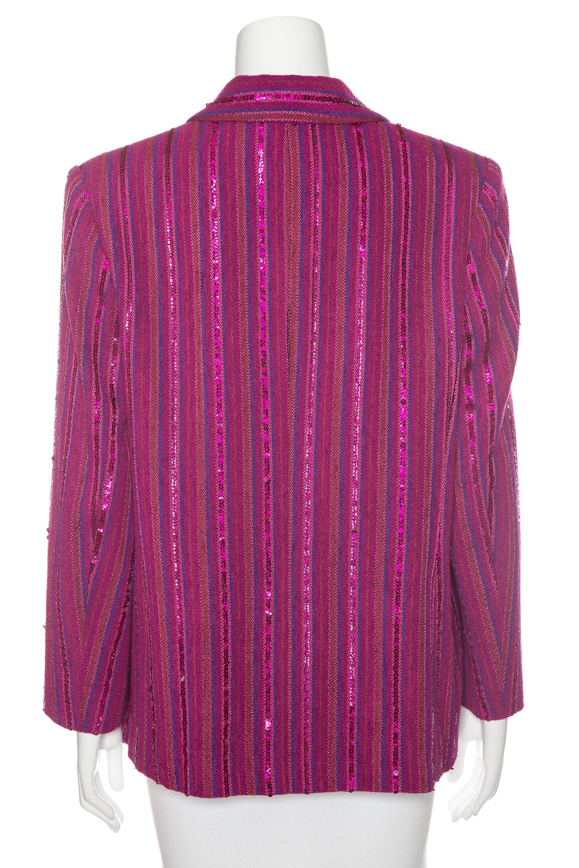 Chanel 2010 Fuchsia/Pink Sequin Stripe Detail Single Breasted Blazer SZ 46