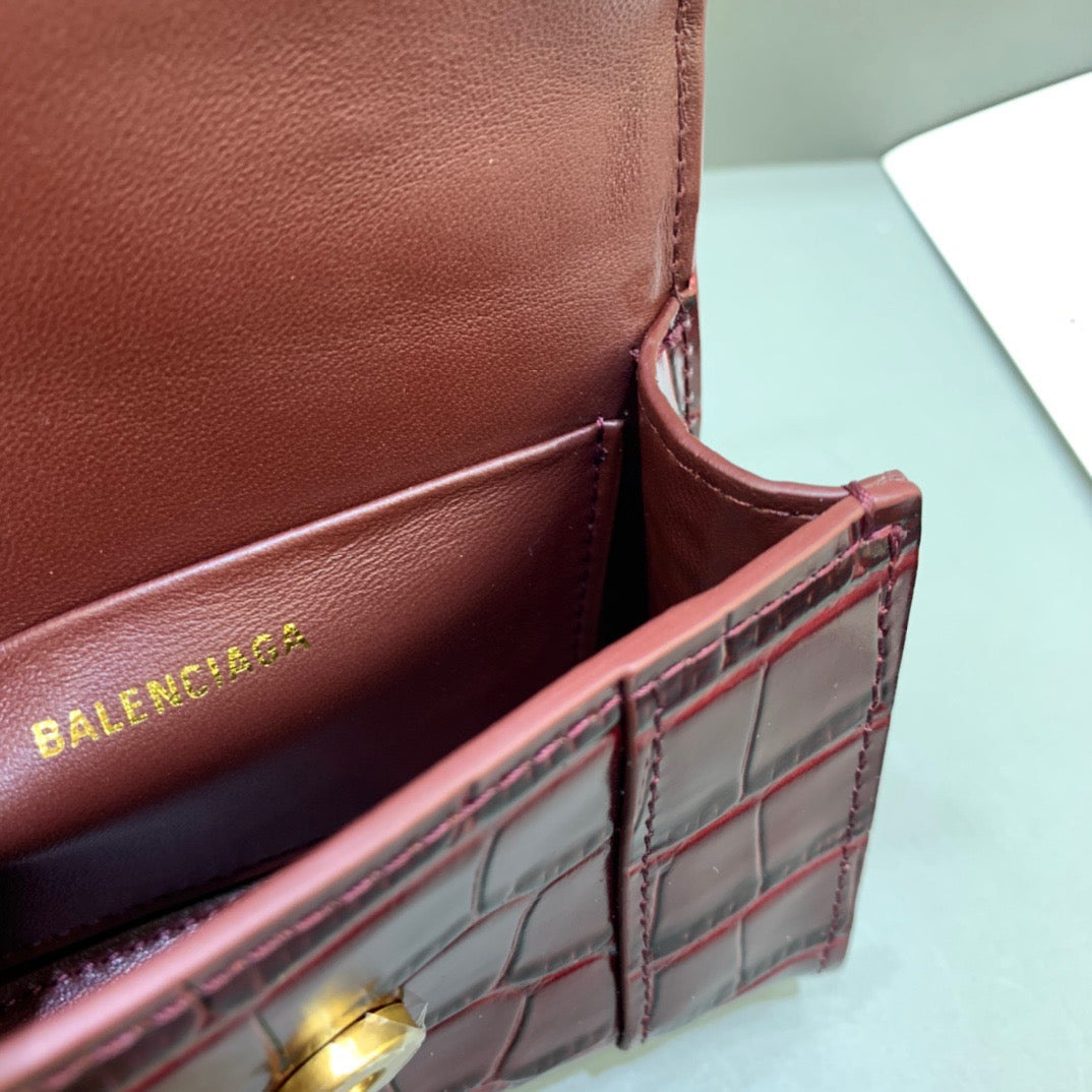 Top Quality Hourglass Mini Handbag With Chain In Dark Red, For Women,  Bags 4.7in/12cm