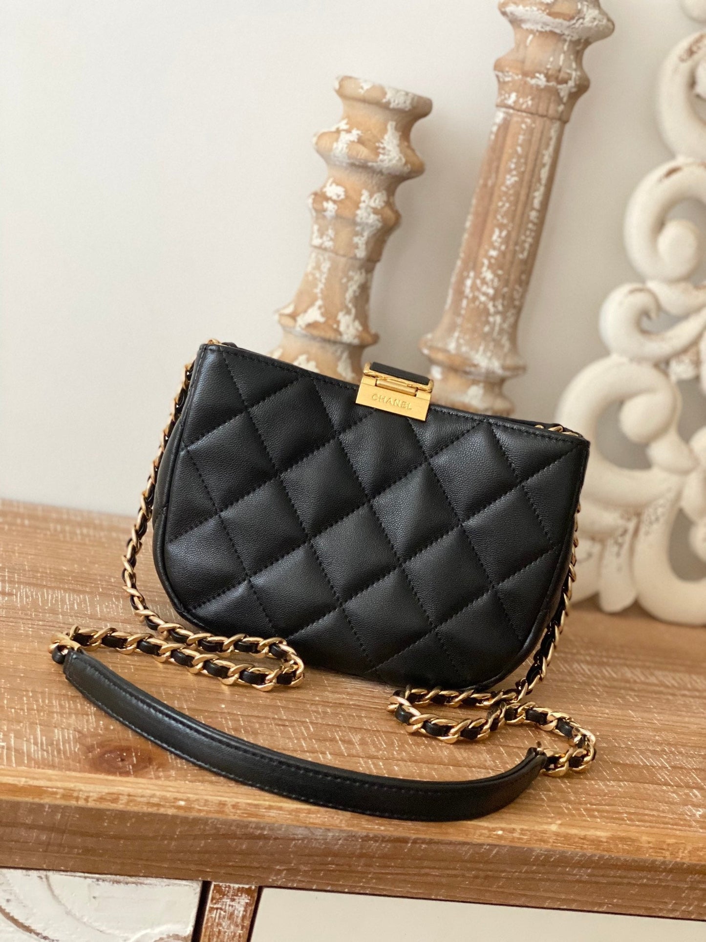 CHLSmall Hobo Bag Gold Hardware Black For Women Handbags, Shoulder Bags 7.5in/19cm