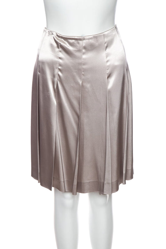 Prada Silver Pleated Knee Length Skirt SZ 42