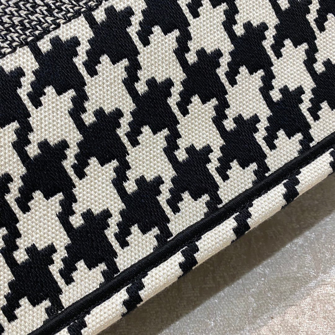Top Quality MeTop Qualityum Book Tote Black Macro Houndstooth Embroidery, Blue, For Women Womens Handbags, Shoulder Bags, 36cm CD M1296ZTQT_M911