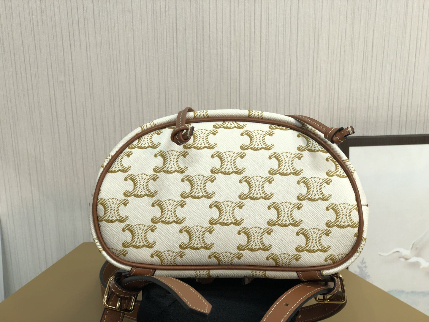Top Quality Mini Backpack Folco In Triomphe Canvas White For Women 7in/20cm 197662CAS.01BC