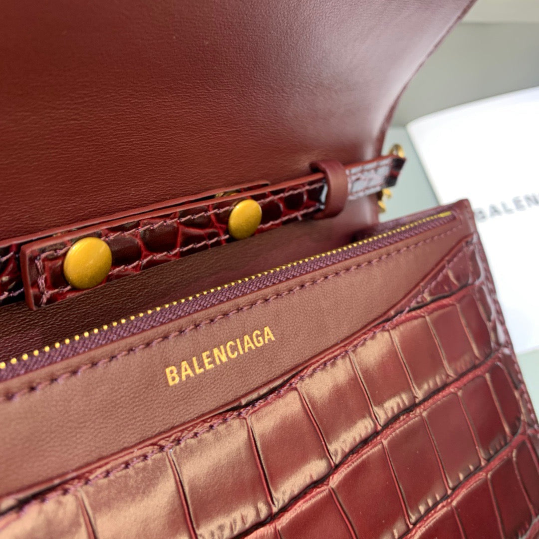 Top Quality Croc Embossed Patent B Bag With Chain In Dark Red, For Women,  Bags 7.9in/20cm