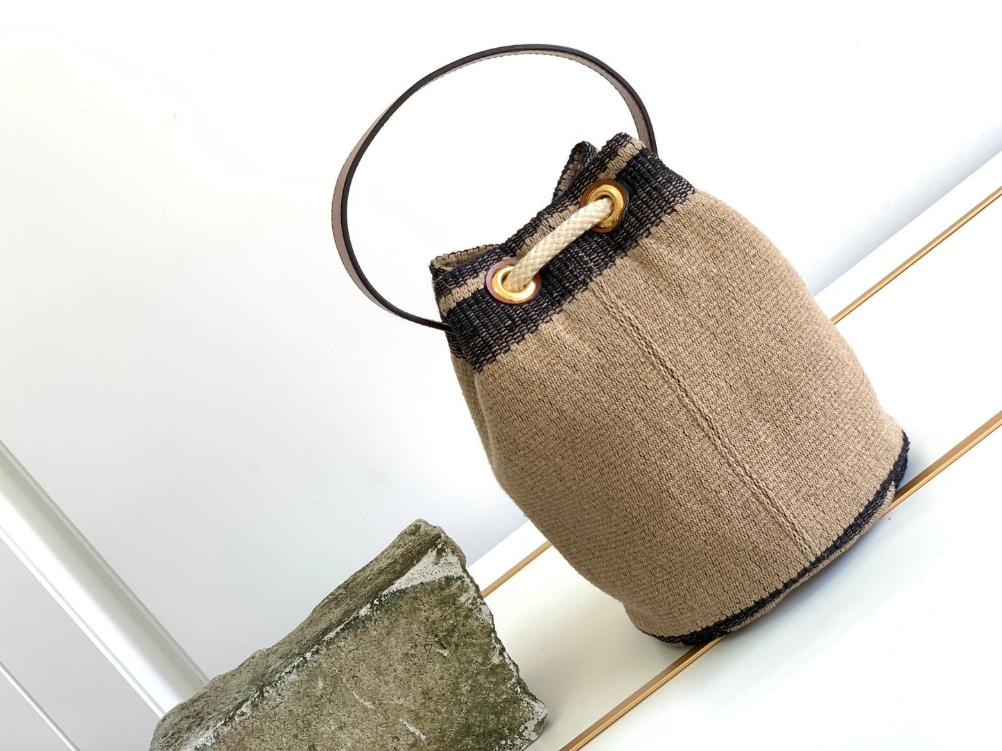 Top Quality Teen Drawstring In Textile With Triomphe Beige / Tan For Women 6in/15cm 196532EFZ.02ET