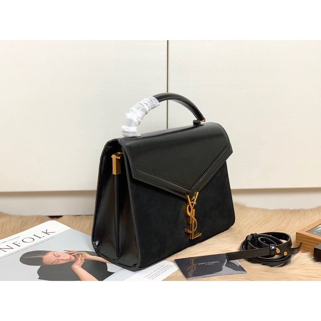 YSSL Cassandra Medium Top Handle Bag In Grain Black For Women 9in/24.5cm YSL 623931BOW0W1000