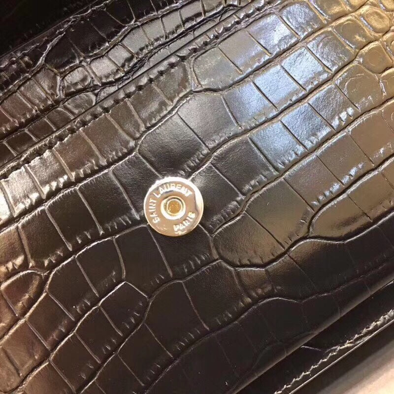 YSSL Sunset Chain Wallet  In-Embossed Black For Women 8in/21cm YSL