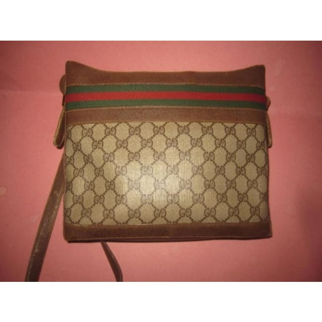 Gucci   Brown Leather And Large G Logo Print Coated Canvas With Red Green Stripe
