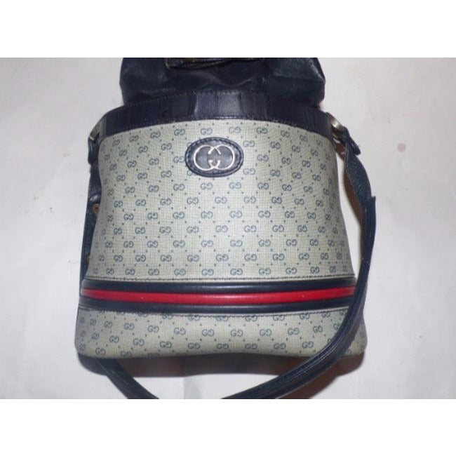 Gucci   Shades Of Blue With Red And Navy Stripe Accents Coated Canvas
