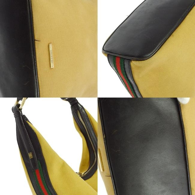 Gucci   Camel Canvas And Brown Leather Bottom With Red Green Stripe Hobo