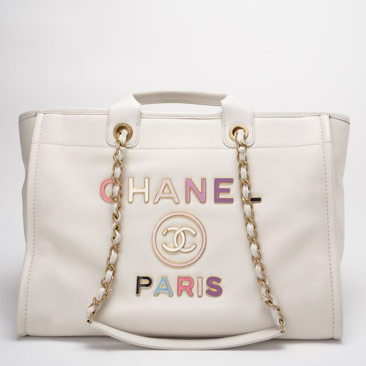Chanel Deauville Tote Bag With Pouch Enamel White Multicolour (2022 Spring/Summer Limited Edition)