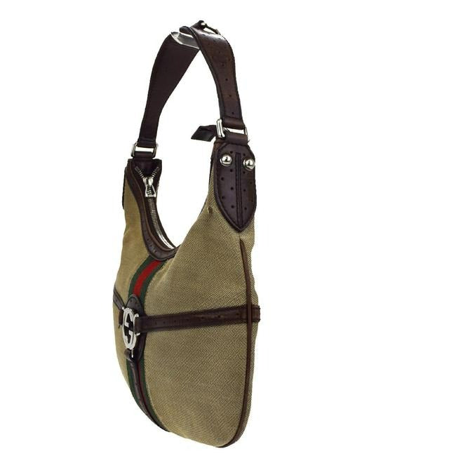 Gucci   Khaki Canvas W Red Green Accent Leather Canvas Hobo Bag