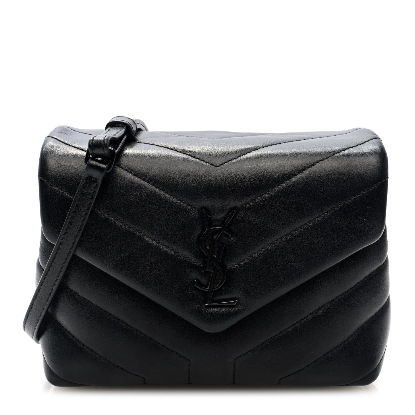 Saint Laurent Calfskin Y Quilted Monogram Monochrome Toy Loulou Crossbody Bag Black