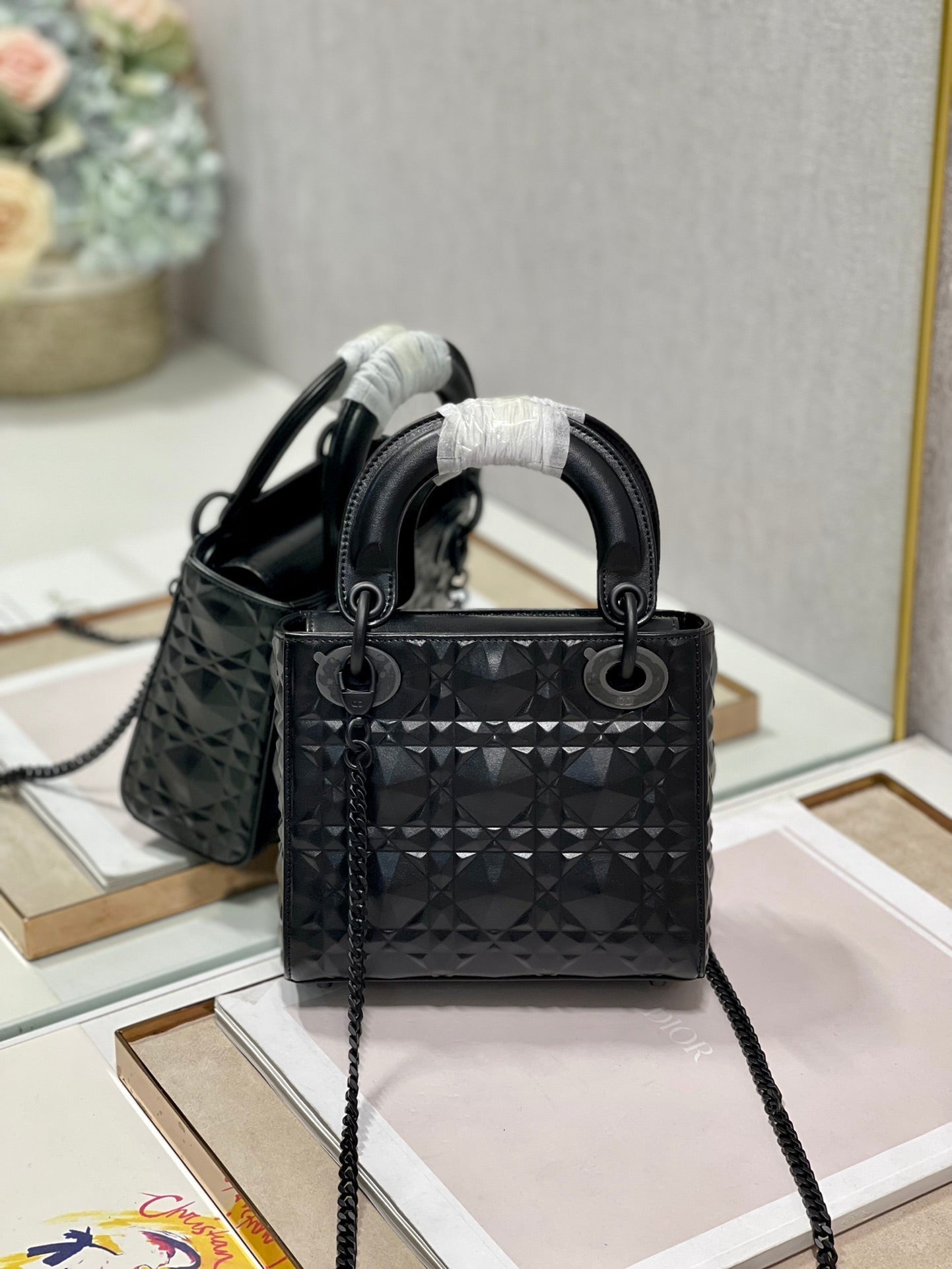 Top Quality Mini Lady Bag Cannage with Beaded Motif, Black, For Women Womens Handbags, Crossbody Bags, 17cm CD M0505SNEA_M900