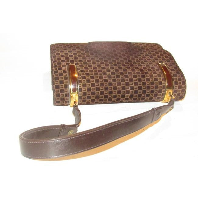 Gucci   Brown Square G Logo Print Suede And Brown Leather Shoulder Bag