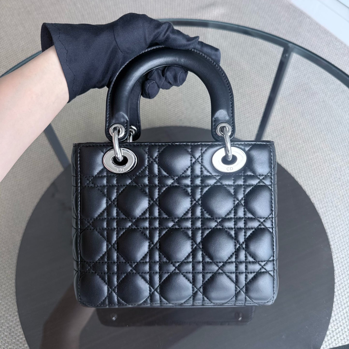 Dior Lady Small - Cannage Lambskin Black Silver Hardware