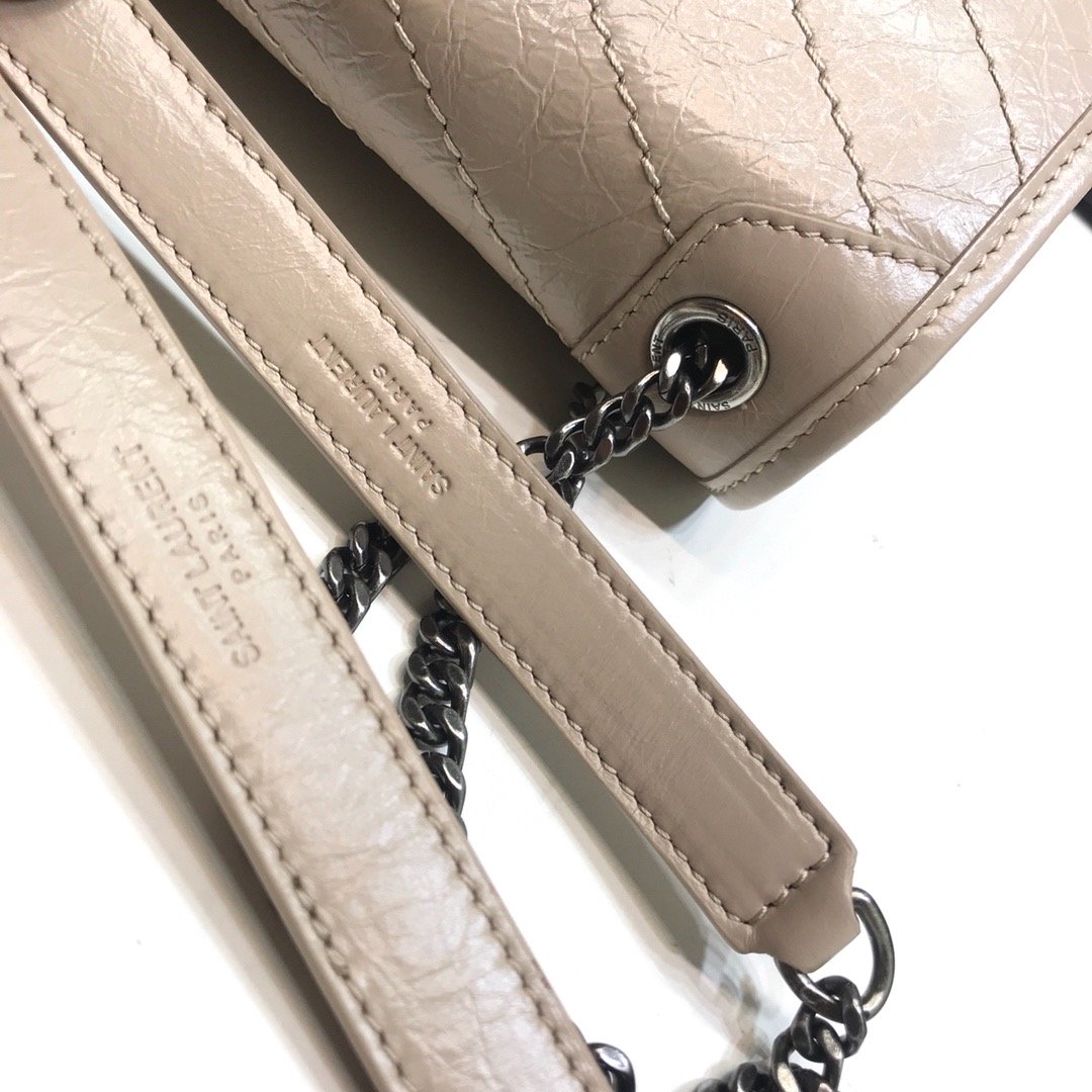 YSSL Niki Baby Chain Bag In Crinkled  Beige For Women 8in/21cm YSL 6331600EN049956