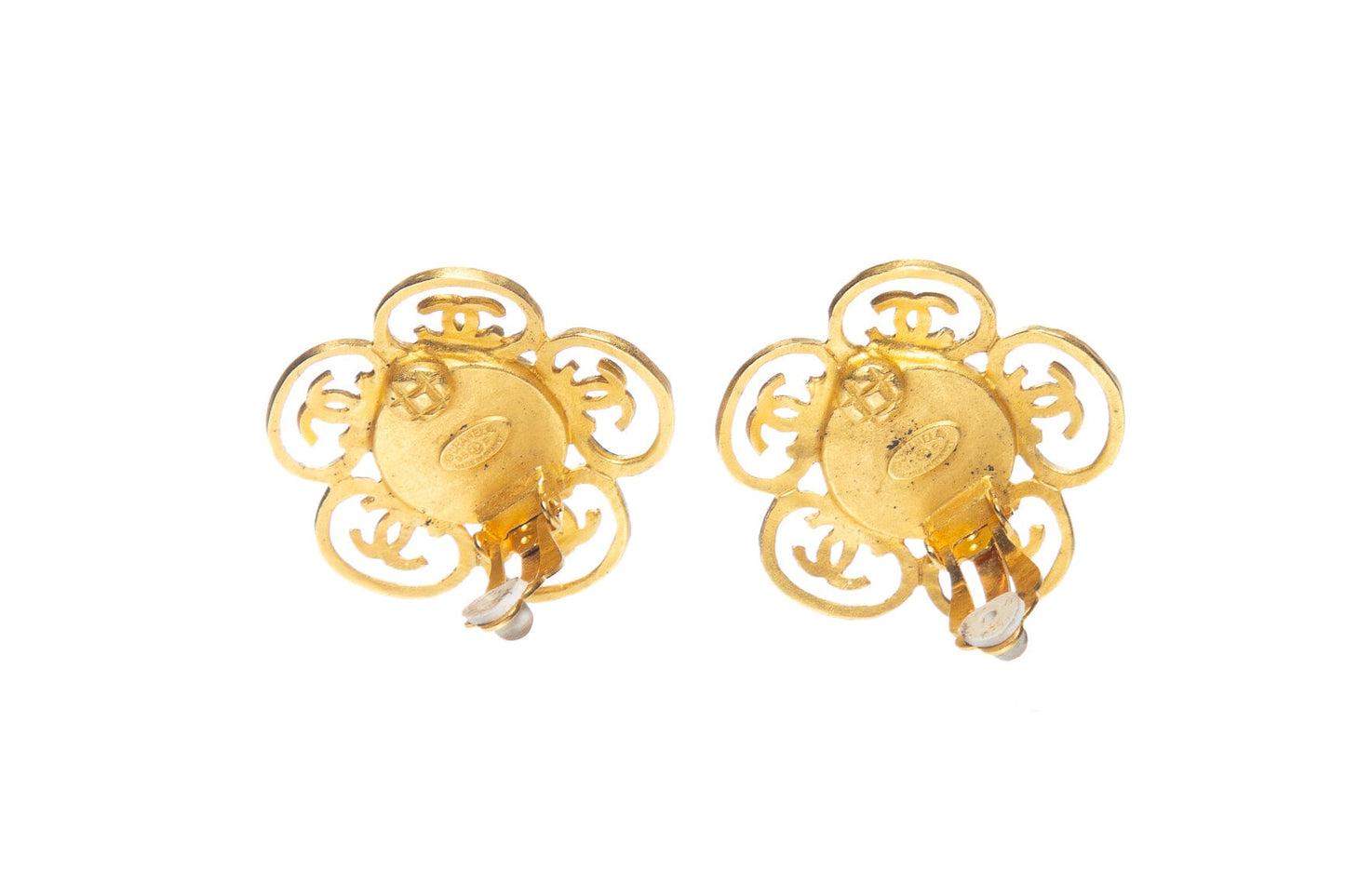 Chanel   1995 Spring Pearl Flower Gold Clip-On Earrings