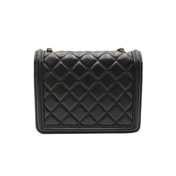 CHANEL Classic Studded Boy Brick Flap Bag in Black Lambskin Leather