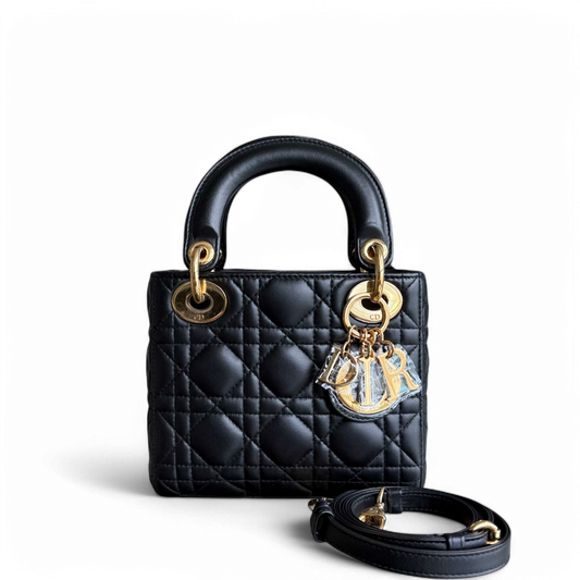 Dior Lady Mini - Cannage Lambskin Black Gold Hardware