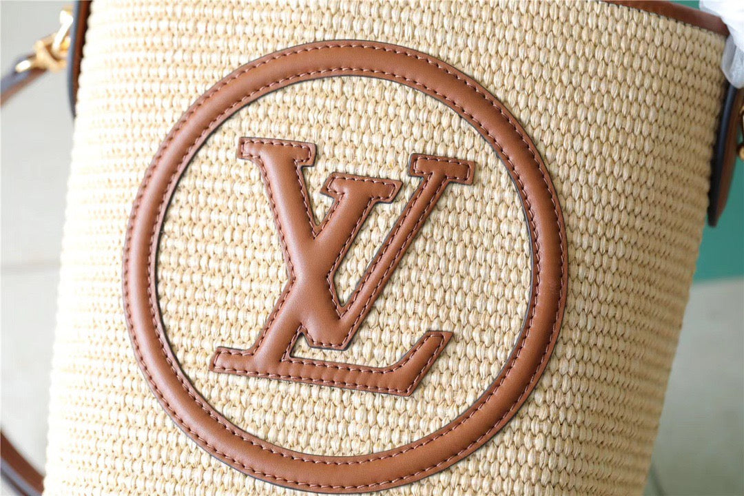 Top Quality Petit Bucket Raffia Caramel Brown For Women, Womens Bags, Shoulder And Crossbody Bags 9.4in/24cm Top Quality M59961