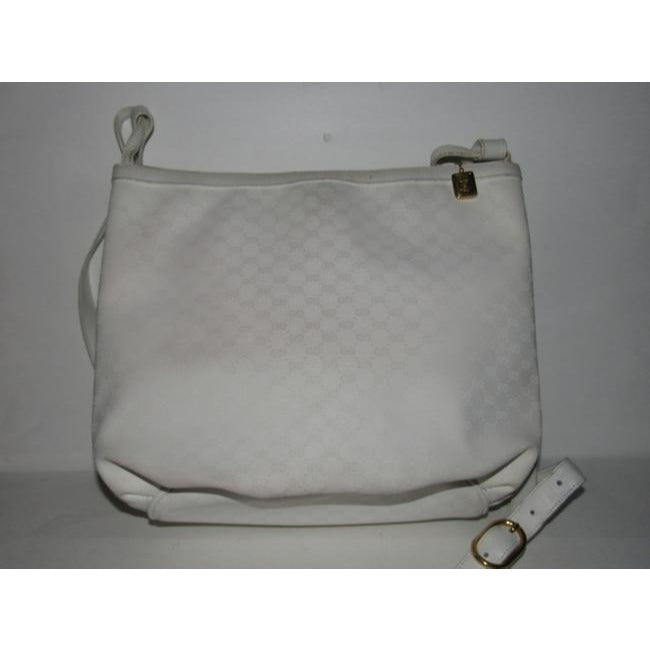 Gucci   White Small G Logo Print Coated Canvas And White Leather Satchel