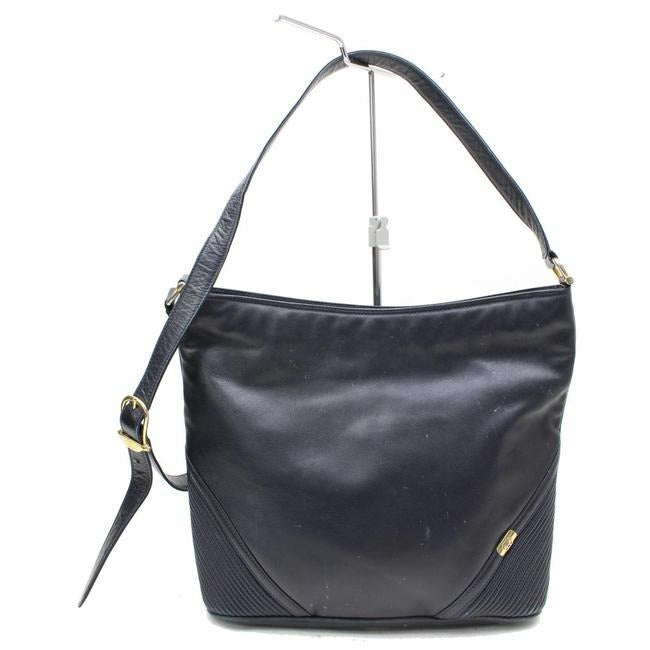 Gucci   Navy Blue Leather With Dimensional Navy Diagonal Stripes Hobo Bag