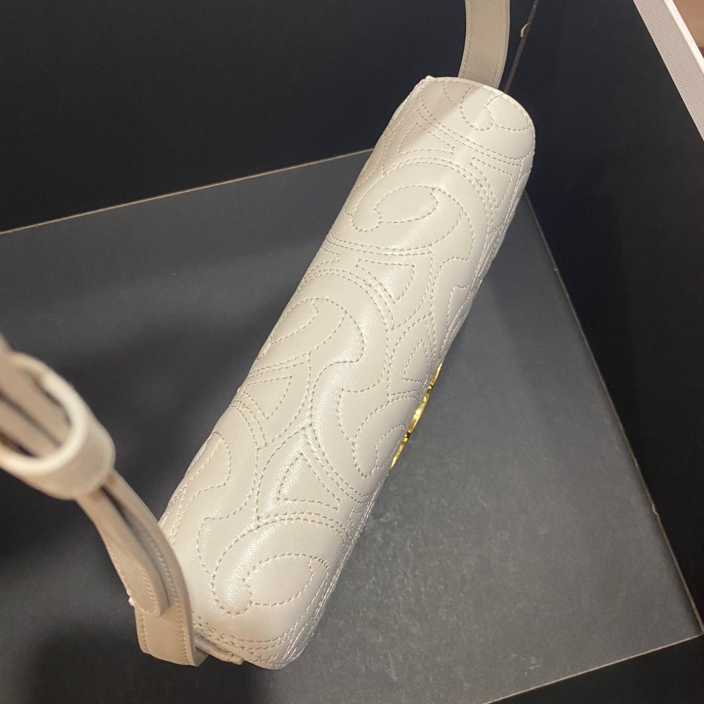 Top Quality Triomphe Shoulder Bag In Quilted Triomphe Lambskin White For Women 8in/20cm 194143EF4.01BC