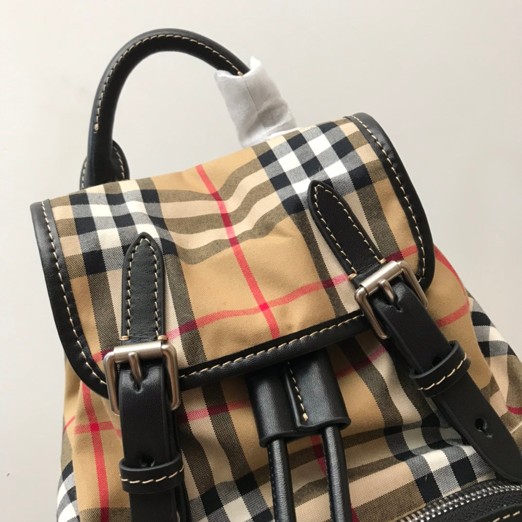Top Quality MeTop Qualityum Rucksack In  Check Cotton Canvas-Sandy For Women, Bags 13in/33cm