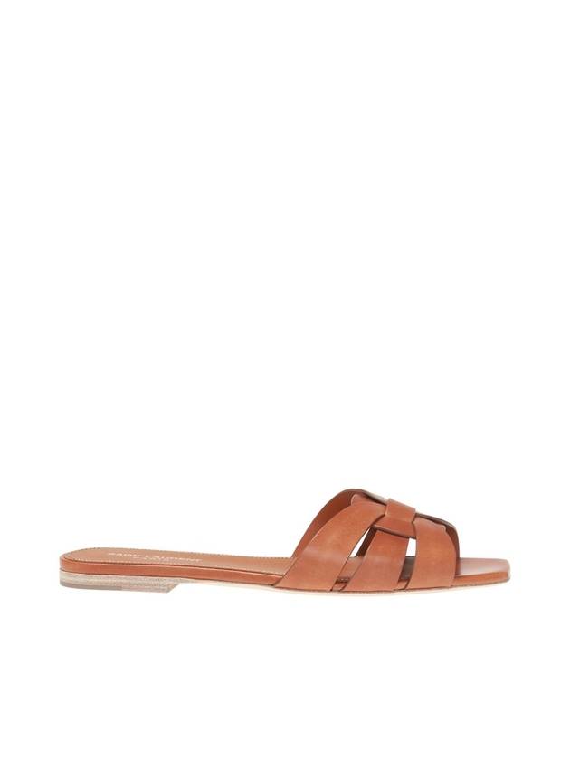 Luxury Saint Laurent Trending 2025 Tribute Smooth Leather Flat Mules Amber