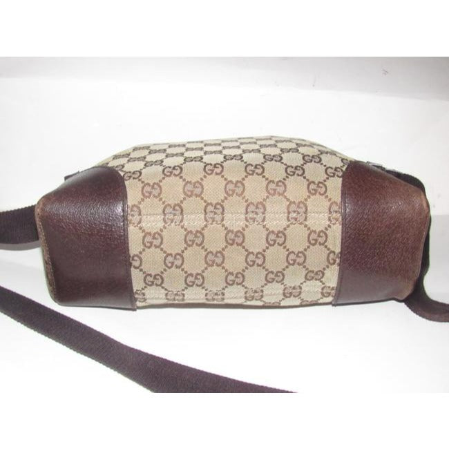 Gucci   Shades Of Brown Large G Logo Leather Canvas Messenger Bag