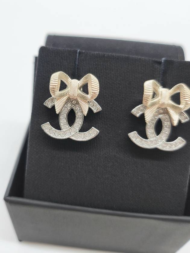 CC logo ribbon earrings cubic gold silver ABE450 Chanel
