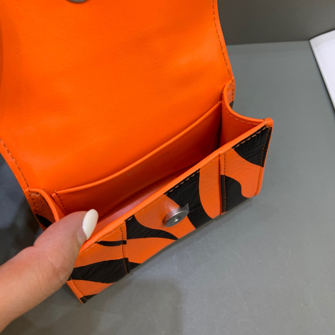 Top Quality Hourglass Mini Handbag With Chain In Black And Orange, For Women,  Bags 4.7in/12cm