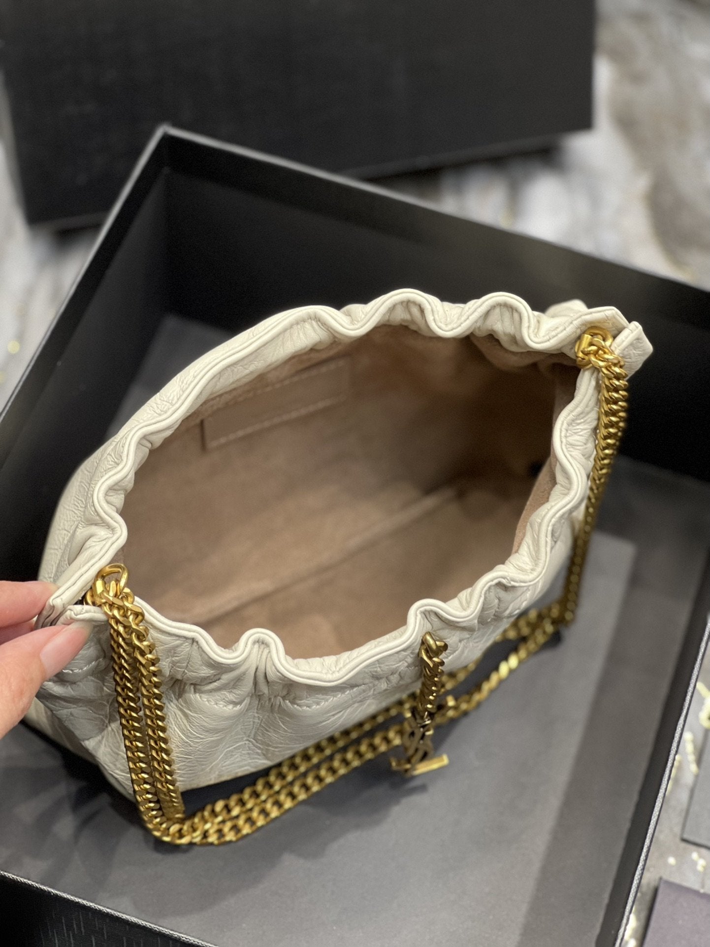 YSSL Hobo Mini Bag White With Bronze Toned Hardware For Women 9in/24cm YSl