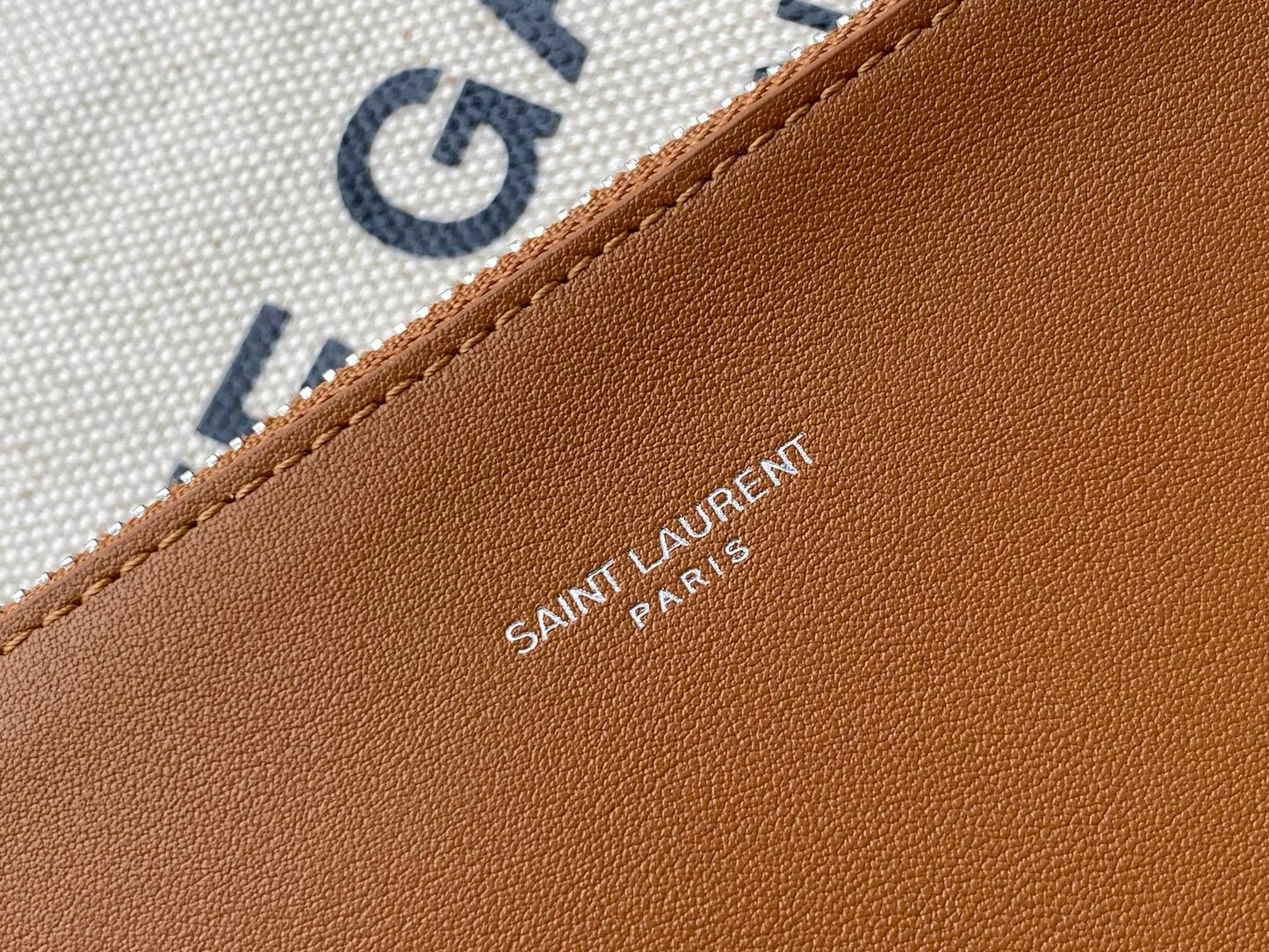 YSSL Rive Gauche Bucket Bag In Linen With Brown Strap For Women 11in/30cm YSL 669299FAABK9053